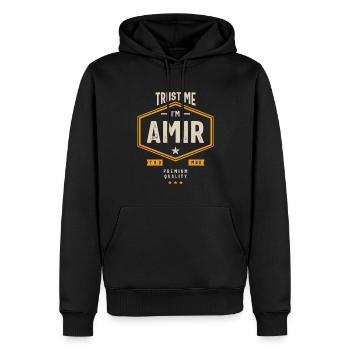 Amir Nom personnalisé Cadeau d’anniversaire - Sweat à capuche Premium bio Homme - noir - Devant - Nico (187cm)