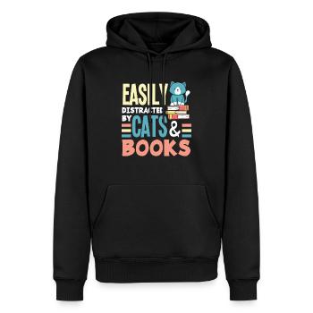 Katze Bücherei Buch Lesen Bücherwurm - Männer Premium Bio Hoodie - Schwarz - Vorne - Nico (187cm)