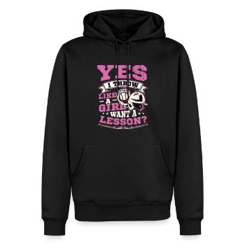 Ja Ich werfe wie ein Mädchen, will Eine Lektion - Männer Premium Bio Hoodie - Schwarz - Vorne - Nico (187cm)