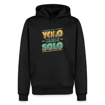 Solo proud single, Happy single - Sweat à capuche Premium bio Homme - noir - Devant - Nico (187cm)