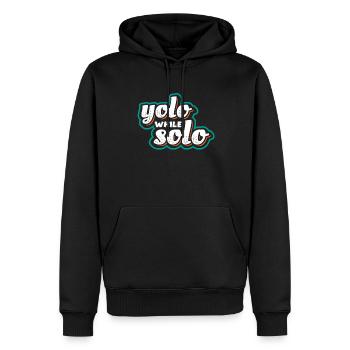 Solo proud single, Happy single - Sweat à capuche Premium bio Homme - noir - Devant - Nico (187cm)