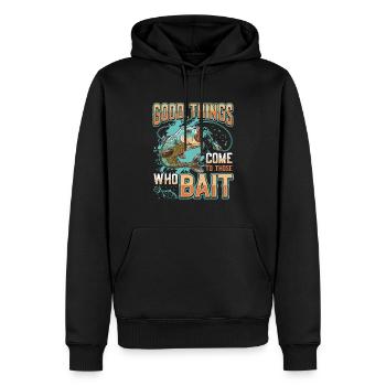 Dinge kommen zu denen, die das Fischfischen ködern - Männer Premium Bio Hoodie - Schwarz - Vorne - Nico (187cm)