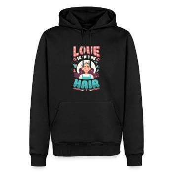 L’amour est dans les cheveux, barbier, coiffeur. - Sweat à capuche Premium bio Homme - noir - Devant - Nico (187cm)