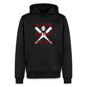 Hit Hard Run Fast Turn Left Baseball - Men’s Premium Organic Hoodie - black - Front - Nico (187cm)
