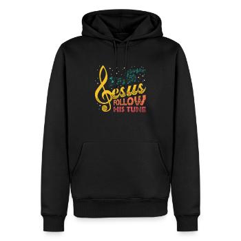 Jesus, Notenschlüssel, Musik, religiös. - Männer Premium Bio Hoodie - Schwarz - Vorne - Nico (187cm)