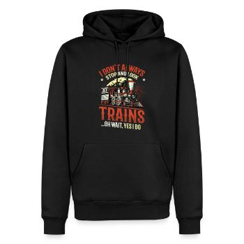 Halten Sie an und schauen Sie sich Züge an. - Männer Premium Bio Hoodie - Schwarz - Vorne - Nico (187cm)