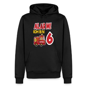 Alarm Ich Bin 6. Geburtstag Feuerwehrmann Junge - Männer Premium Bio Hoodie - Schwarz - Vorne - Nico (187cm)