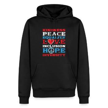 Vielfalt Gleichheit Liebe Frieden Menschenrechte - Männer Premium Bio Hoodie - Schwarz - Vorne - Nico (187cm)