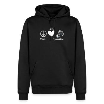 Frieden Liebe Badminton - Männer Premium Bio Hoodie - Schwarz - Vorne - Nico (187cm)
