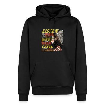 Le vent parle Le silence parle Le cœur connaît les Indiens - Sweat à capuche Premium bio Homme - noir - Devant - Nico (187cm)