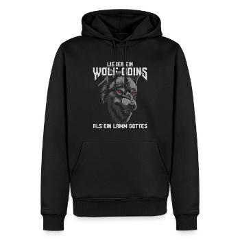 Lieber ein Wolf Odins als ein Lamm Gottes - Männer Premium Bio Hoodie - Schwarz - Vorne - Nico (187cm)
