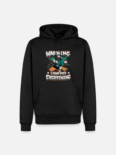 Warning: I jump over everything. - Men’s Premium Organic Hoodie - black