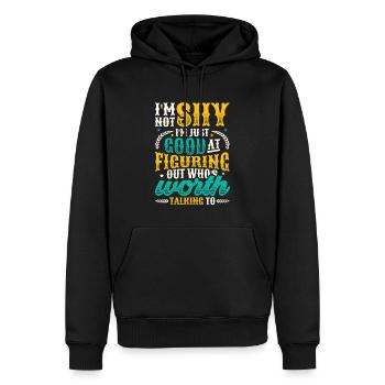 Nicht schüchtern, möchte nur etwas herauszufinden. - Männer Premium Bio Hoodie - Schwarz - Vorne - Nico (187cm)