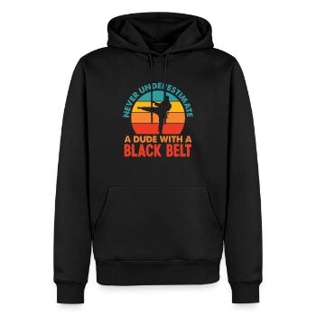 Retro Karate Black Belt Gift - Men’s Premium Organic Hoodie - black - Front - Nico (187cm)