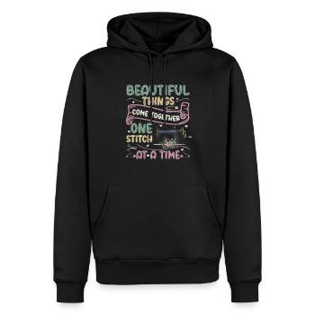 Ein Stich nach dem anderen, Quilten, Nähen. - Männer Premium Bio Hoodie - Schwarz - Vorne - Nico (187cm)