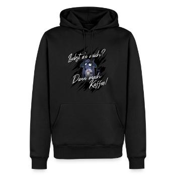 Mach mir Kaffee wenn du mich liebst I Waschbär - Männer Premium Bio Hoodie - Schwarz - Vorne - Nico (187cm)