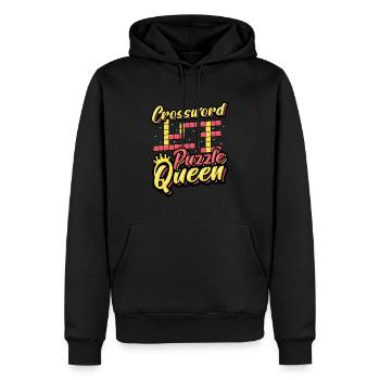 Mots croisés Reine - Sweat à capuche Premium bio Homme - noir - Devant - Nico (187cm)