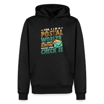 Drôle de bureau de poste de postiers - Sweat à capuche Premium bio Homme - noir - Devant - Nico (187cm)