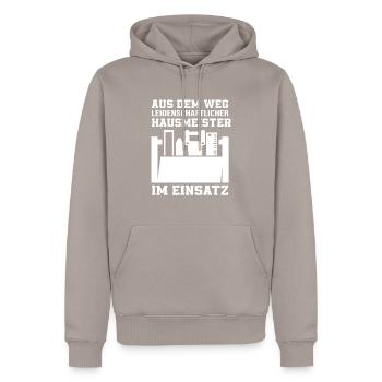 Hausmeister Im Einsatz - Männer Premium Bio Hoodie - Taupe - Vorne - Nico (187cm)