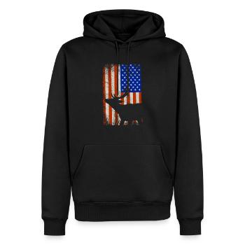 Amerikanische Flagge Patriot Hirsch Jäger - Männer Premium Bio Hoodie - Schwarz - Vorne - Nico (187cm)