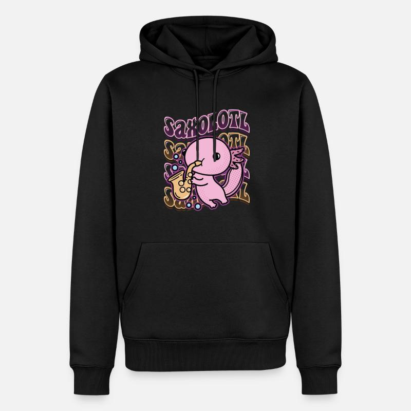 Saxolotl Axolotl joue du saxophone - Sweat à capuche Premium bio Homme - noir