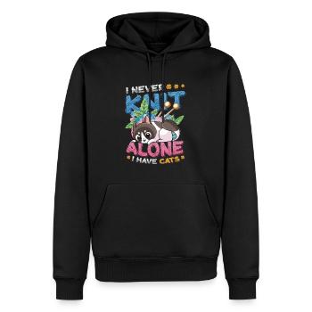 Je ne tricote jamais seule, j’ai des chats - Sweat à capuche Premium bio Homme - noir - Devant - Nico (187cm)