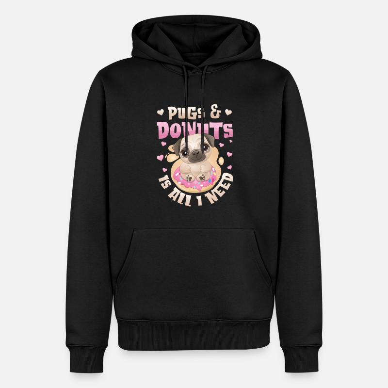 Mops Donut Lover Mädchen - Männer Premium Bio Hoodie - Schwarz