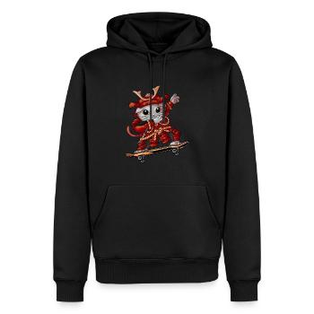 Skateboarder Katze - Männer Premium Bio Hoodie - Schwarz - Vorne - Nico (187cm)