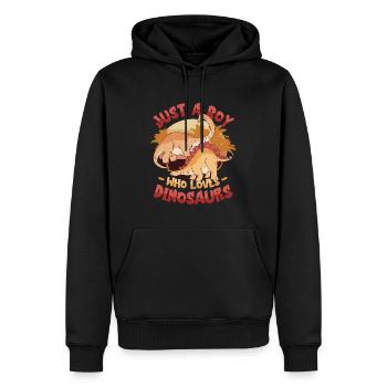 Juste un garçon qui aime les dinosaures. Jeune dinosaure - Sweat à capuche Premium bio Homme - noir - Devant - Nico (187cm)