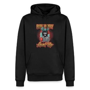 Geburtstagskind, Zeit Zum Aufleveln, Gamer. - Männer Premium Bio Hoodie - Schwarz - Vorne - Nico (187cm)