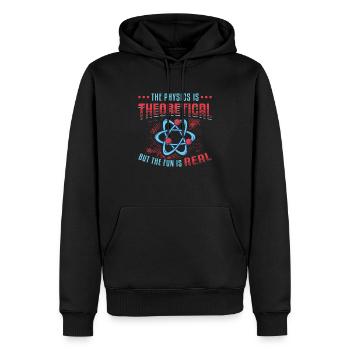 Physics is theoretical, but the fun is real - Men’s Premium Organic Hoodie - black - Front - Nico (187cm)