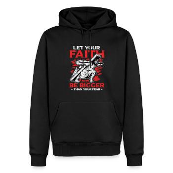 Dein Glaube Soll Größer Sein Als Deine Angst. - Männer Premium Bio Hoodie - Schwarz - Vorne - Nico (187cm)