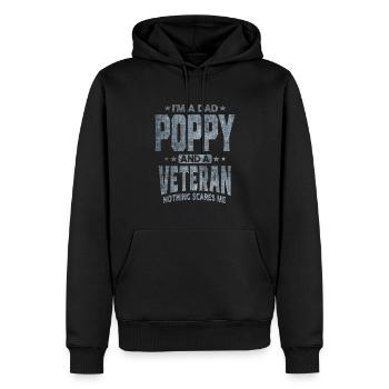 Ich bin ein Papa Poppy und ein Veteran Nichts macht mir Angst - Männer Premium Bio Hoodie - Schwarz - Vorne - Nico (187cm)