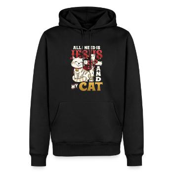 Tout ce dont j’ai besoin, c’est de Jésus et de mon chat - Sweat à capuche Premium bio Homme - noir - Devant - Nico (187cm)