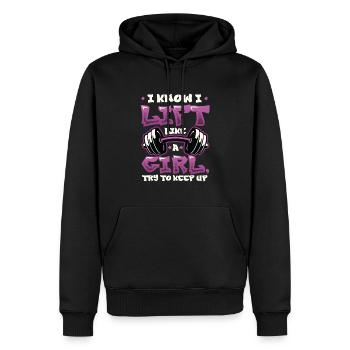 Ich Weiß, Dass Ich Wie Ein Mädchen Hebe - Männer Premium Bio Hoodie - Schwarz - Vorne - Nico (187cm)