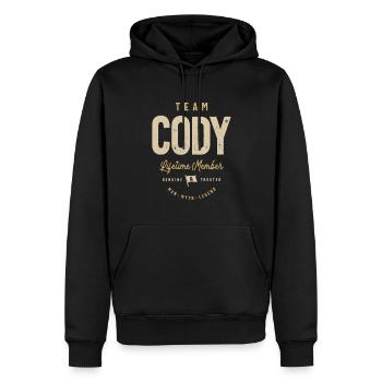 Team Cody Lifetime Member Personalized Name - Men’s Premium Organic Hoodie - black - Front - Nico (187cm)