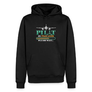 Pilot In Arbeit, Bitte Warten, Flugzeugtraining - Männer Premium Bio Hoodie - Schwarz - Vorne - Nico (187cm)