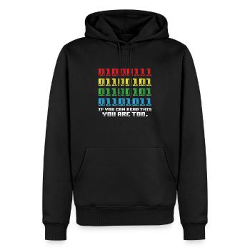 Si vous pouvez lire ceci, vous êtes trop binaire - Sweat à capuche Premium bio Homme - noir - Devant - Nico (187cm)