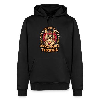 Life is funnier with a Yorkshire Terrier - Men’s Premium Organic Hoodie - black - Front - Nico (187cm)
