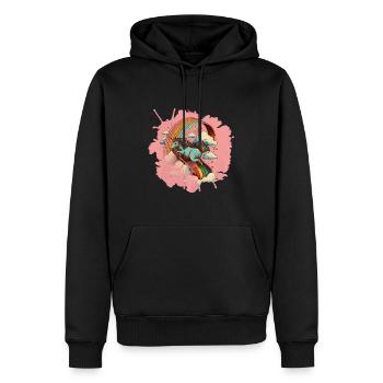 Une licorne glisse sur un toboggan arc-en-ciel - Sweat à capuche Premium bio Homme - noir - Devant - Nico (187cm)