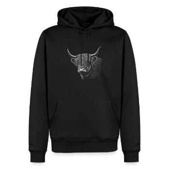 Schottisches Hochlandrind Porträt - Männer Premium Bio Hoodie - Schwarz - Vorne - Nico (187cm)