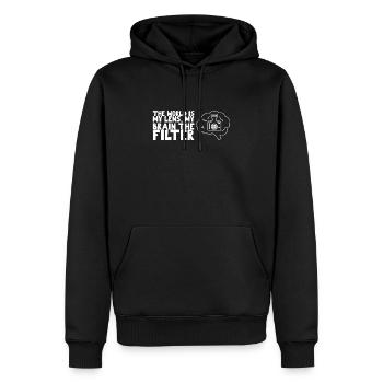 Dicton de photographe inspirant et intelligent - Sweat à capuche Premium bio Homme - noir - Devant - Nico (187cm)