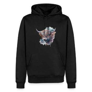 Hochlandrind Wasserfarben Portrait - Männer Premium Bio Hoodie - Schwarz - Vorne - Nico (187cm)
