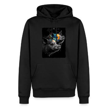 Portrait astucieux de deux cochons - Sweat à capuche Premium bio Homme - noir - Devant - Nico (187cm)