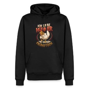 Ich Liebe Hühner, Die Kacken Frühstück - Männer Premium Bio Hoodie - Schwarz - Vorne - Nico (187cm)