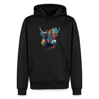Hochlandkuh - Männer Premium Bio Hoodie - Schwarz - Vorne - Nico (187cm)