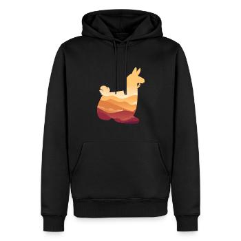 Lama - Männer Premium Bio Hoodie - Schwarz - Vorne - Nico (187cm)
