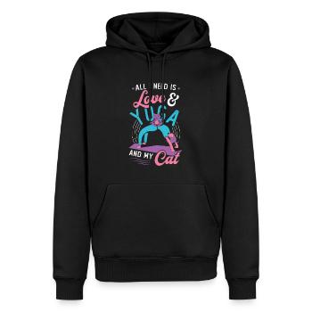 Tout ce dont j’ai besoin, c’est d’amour et de yoga - Sweat à capuche Premium bio Homme - noir - Devant - Nico (187cm)