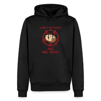 Aimez les hérissons et saluez Satan - Sweat à capuche Premium bio Homme - noir - Devant - Nico (187cm)