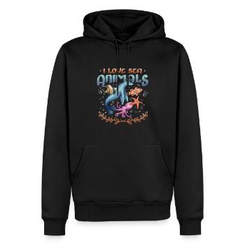 Ich Liebe Meerestiere, Herzform - Männer Premium Bio Hoodie - Schwarz - Vorne - Nico (187cm)